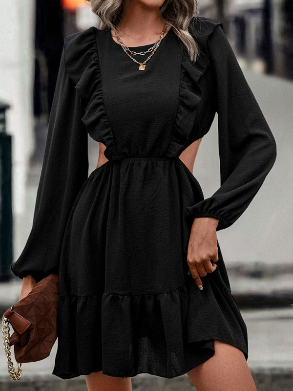 Women€™s Adorable Ruffle Side Cutout black Dress