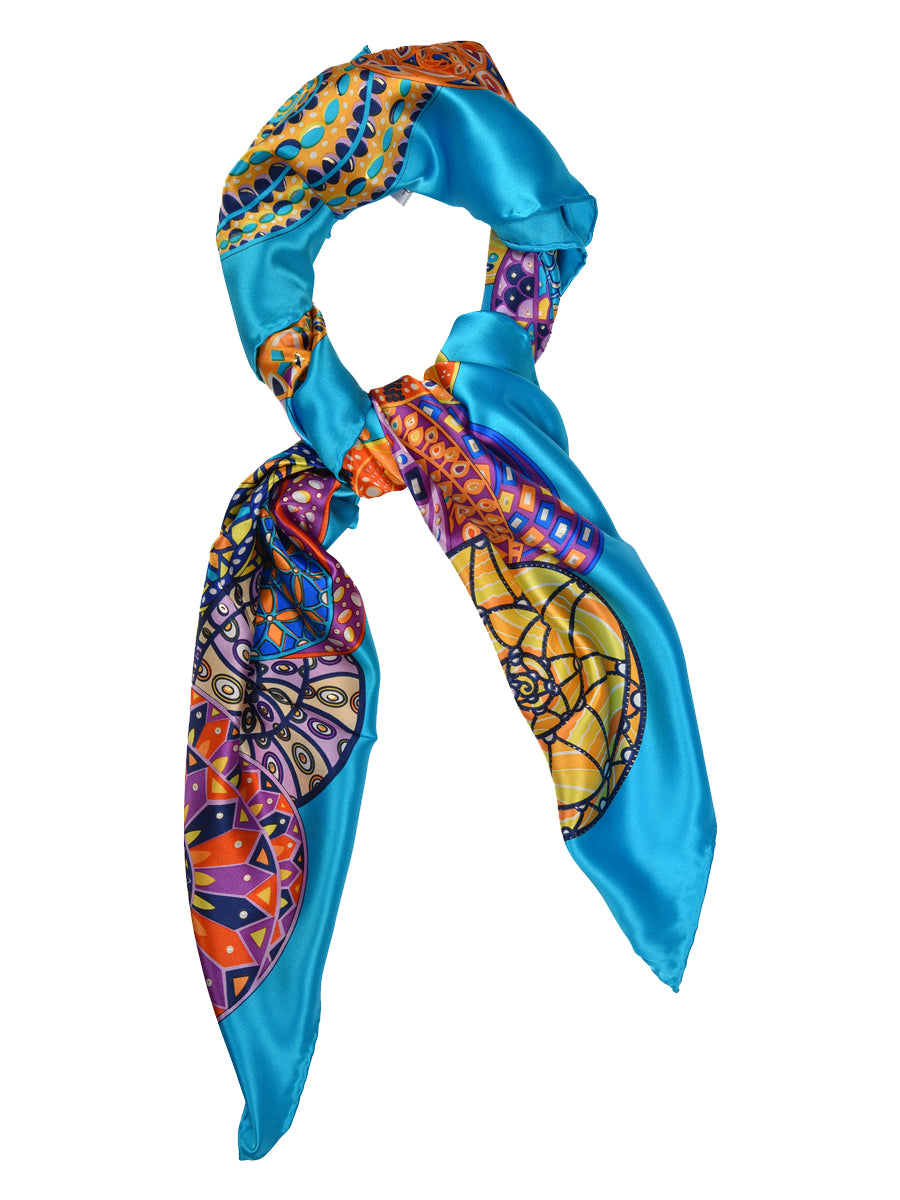 Deep blue silk scarf with ShoppingChalo print – multicoloured
