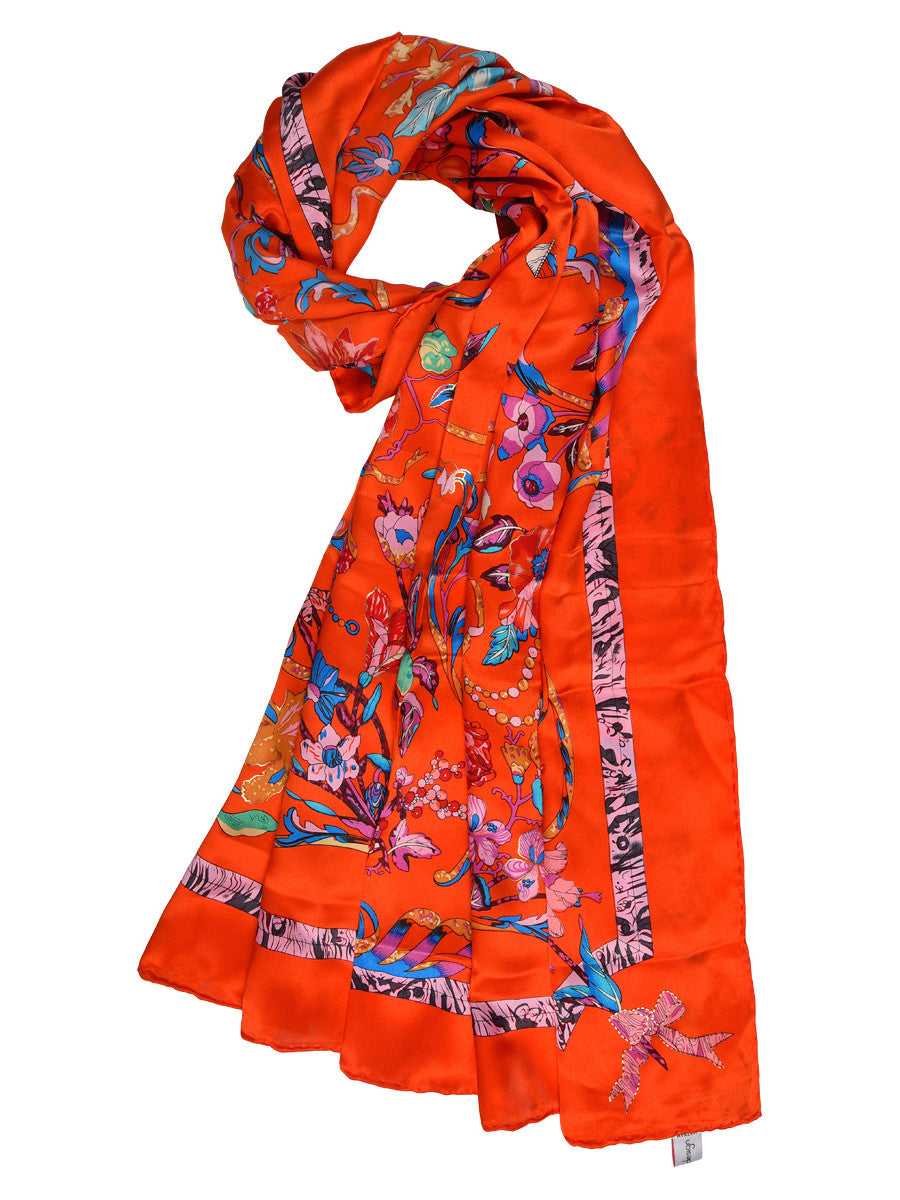 Large Silk Scarf/Wrap Red Floral Print Made by Ixu Niang Silk - Ruby Lane
