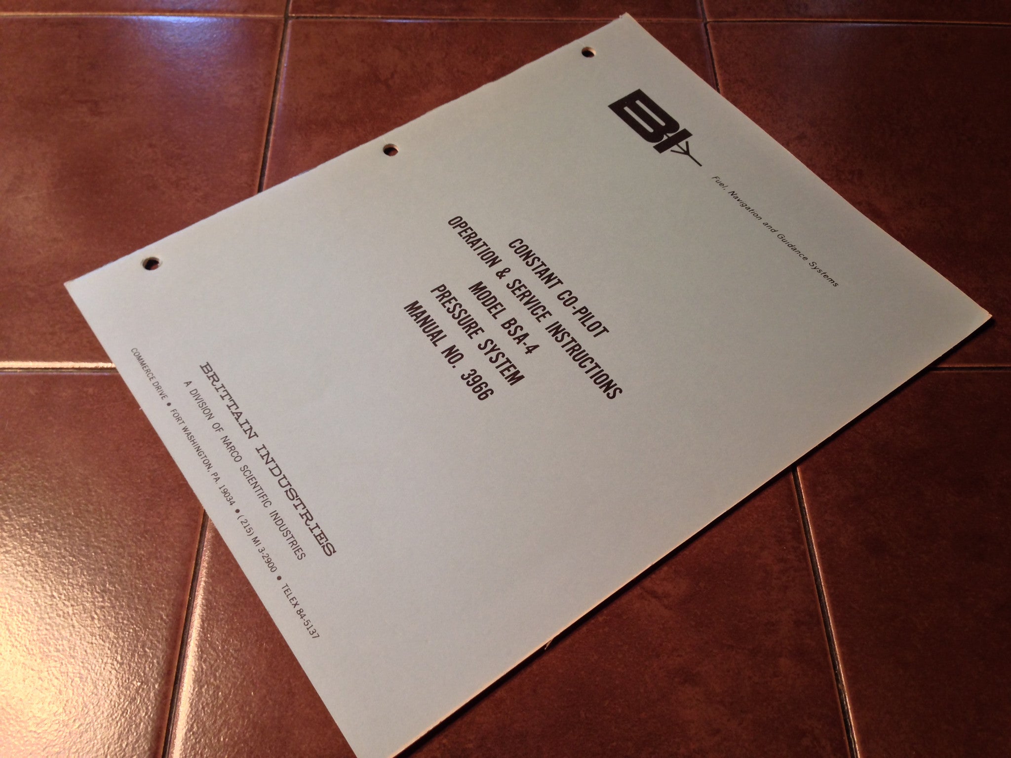 Brittain Constant Co-Pilot BSA-4 Pressure System Operation & Service Manual. Circa 1968.