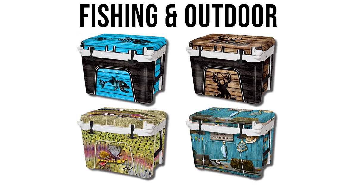 USATuff Vinyl Cooler Wrap Decal Sticker fits YETI RTIC ORCA OZARK TRAIL - Fishing Outdoor Collection