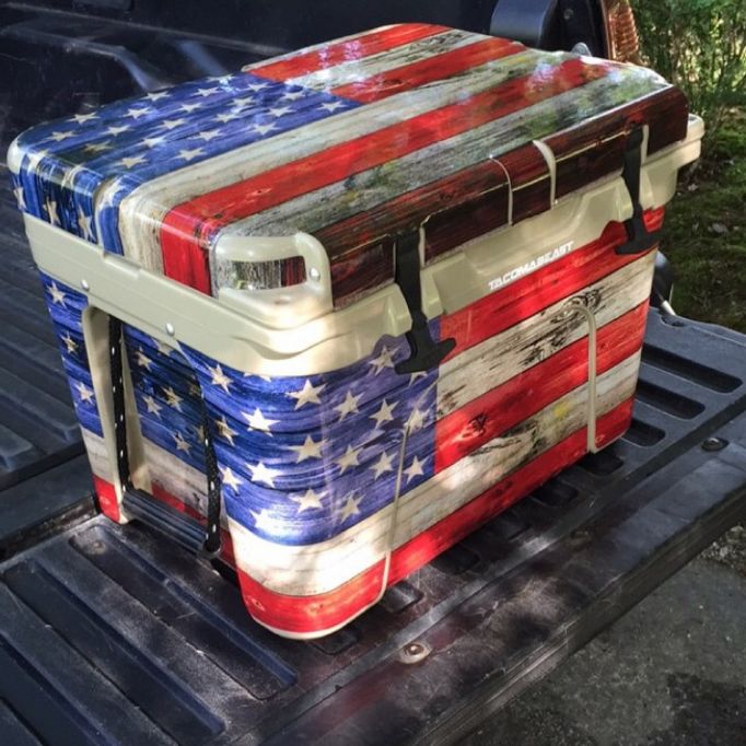 YETI 35 Tundra Vinyl Cooler Wrap Skin Custom YETI USA Flag Color Design by USATuff