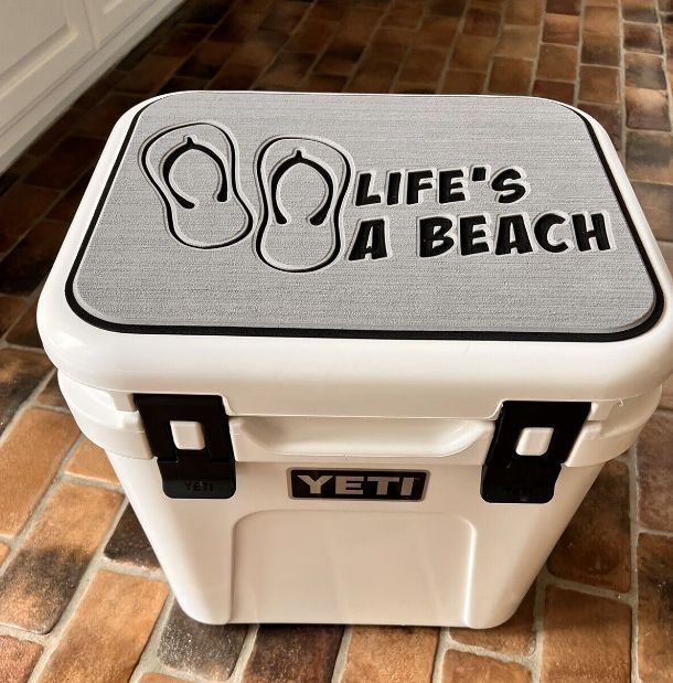 YETI 24 Roadie Custom SeaDek Cooler Pad StormGray Black Lifes a Beach by USATuff