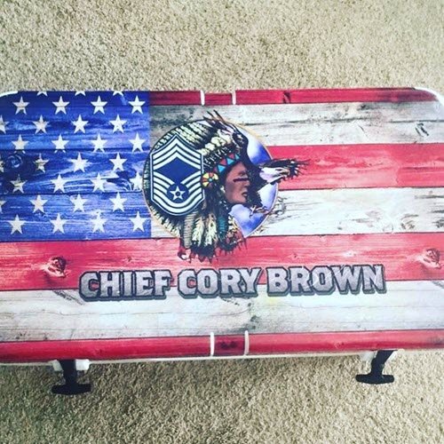 Vinyl Cooler Wrap fits YETI Roadie 60 WHEELED, Decal Skin - USA Flag Wood  LID