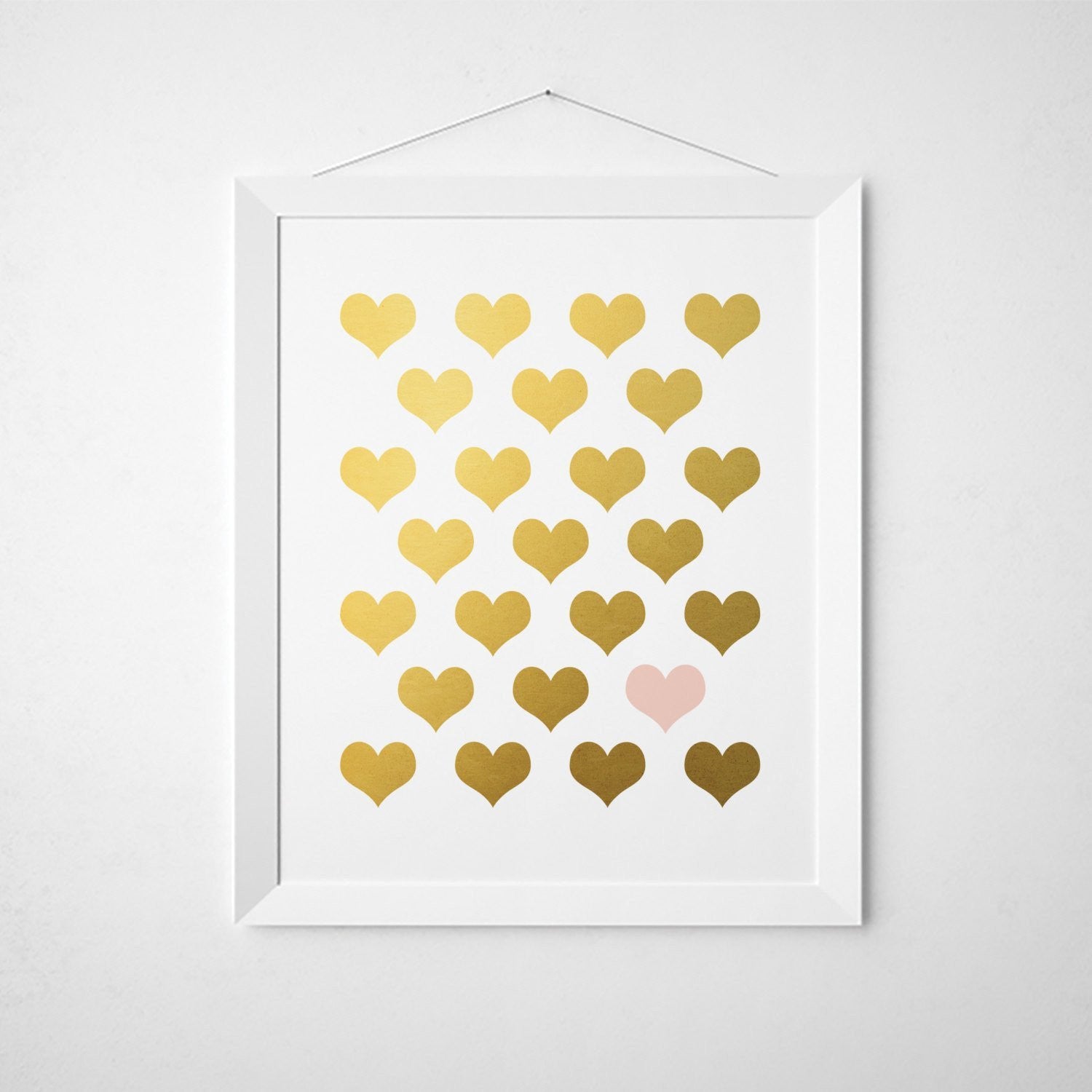 Blush Pink Gold Hearts Faux Gold Foil Wall Art