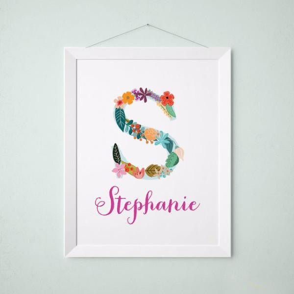 Personalized Baby Name Wall art - Vintage floral letters
