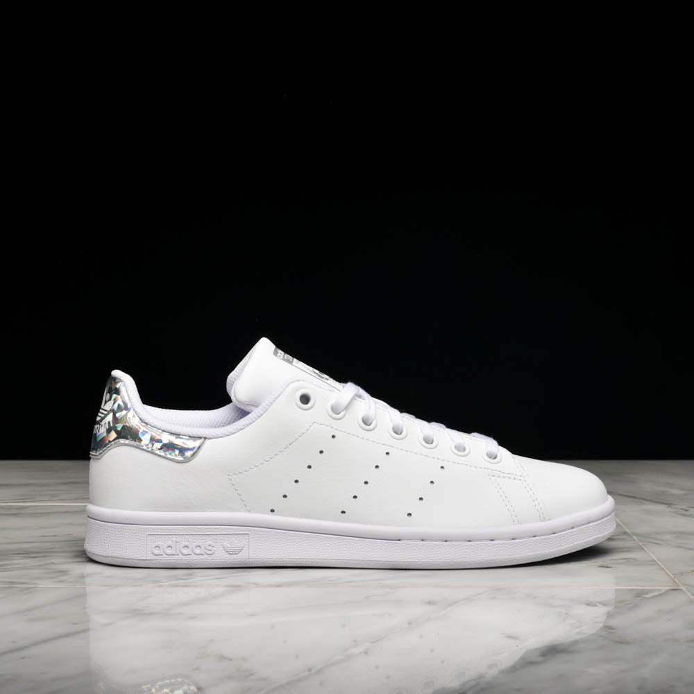 white and silver stan smiths