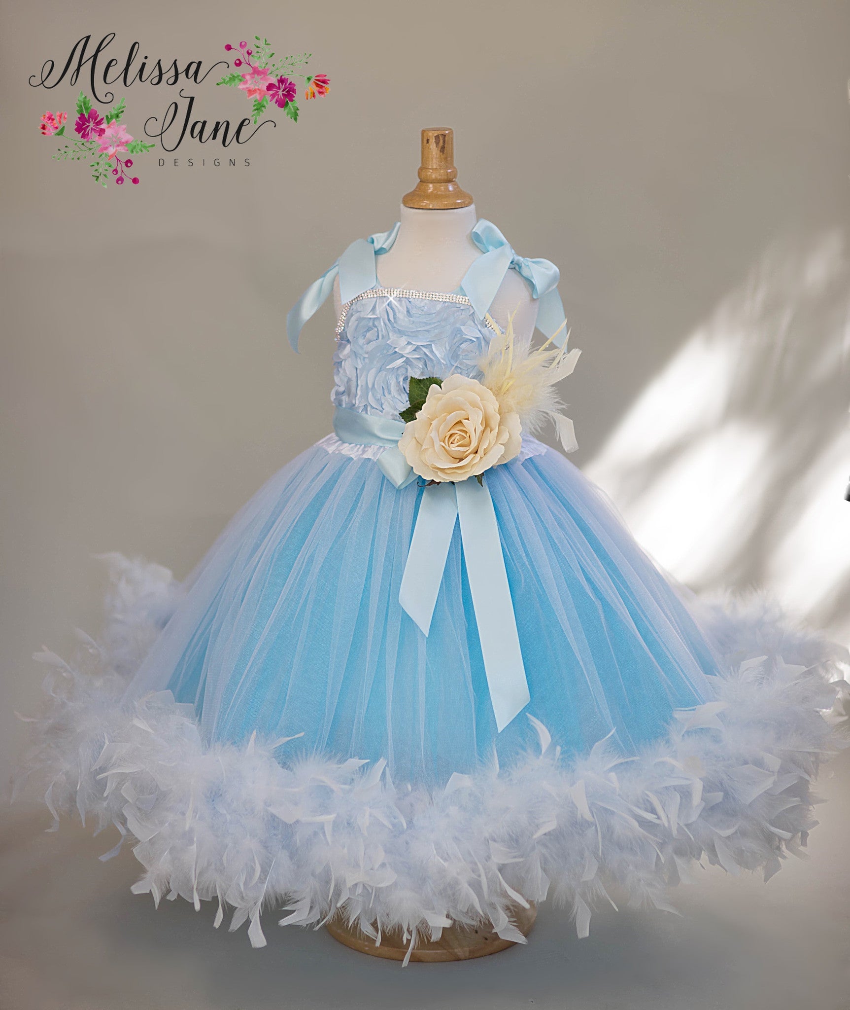 Blue Heaven Feather Flower Girl Dress – MelissaJane