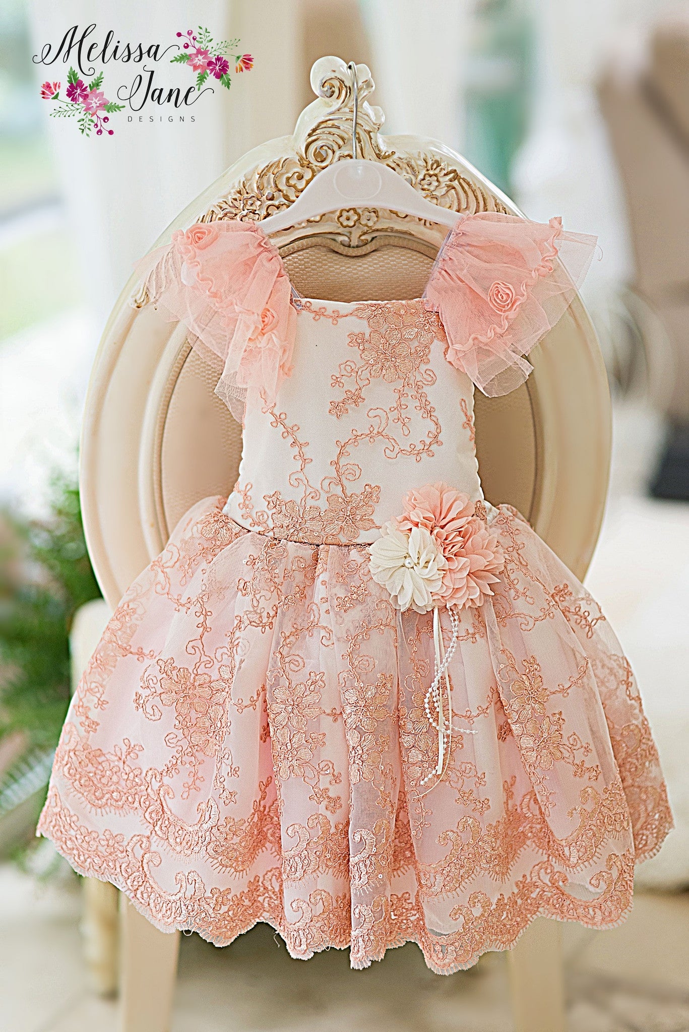 Sweet Little Baby Peach Lace Dress 