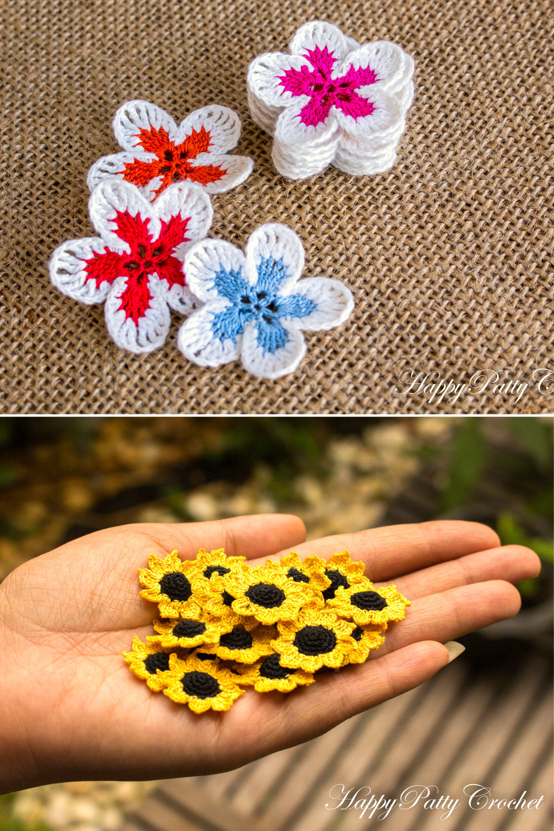 Crochet Flower Hair Clips Pattern collection by Happy Patty Crochet
