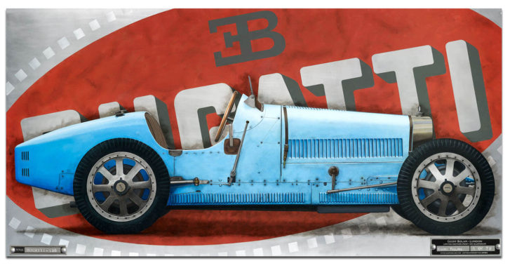 Bugatti Type 35 by Geoff Bolam. aluminium automotive art prints