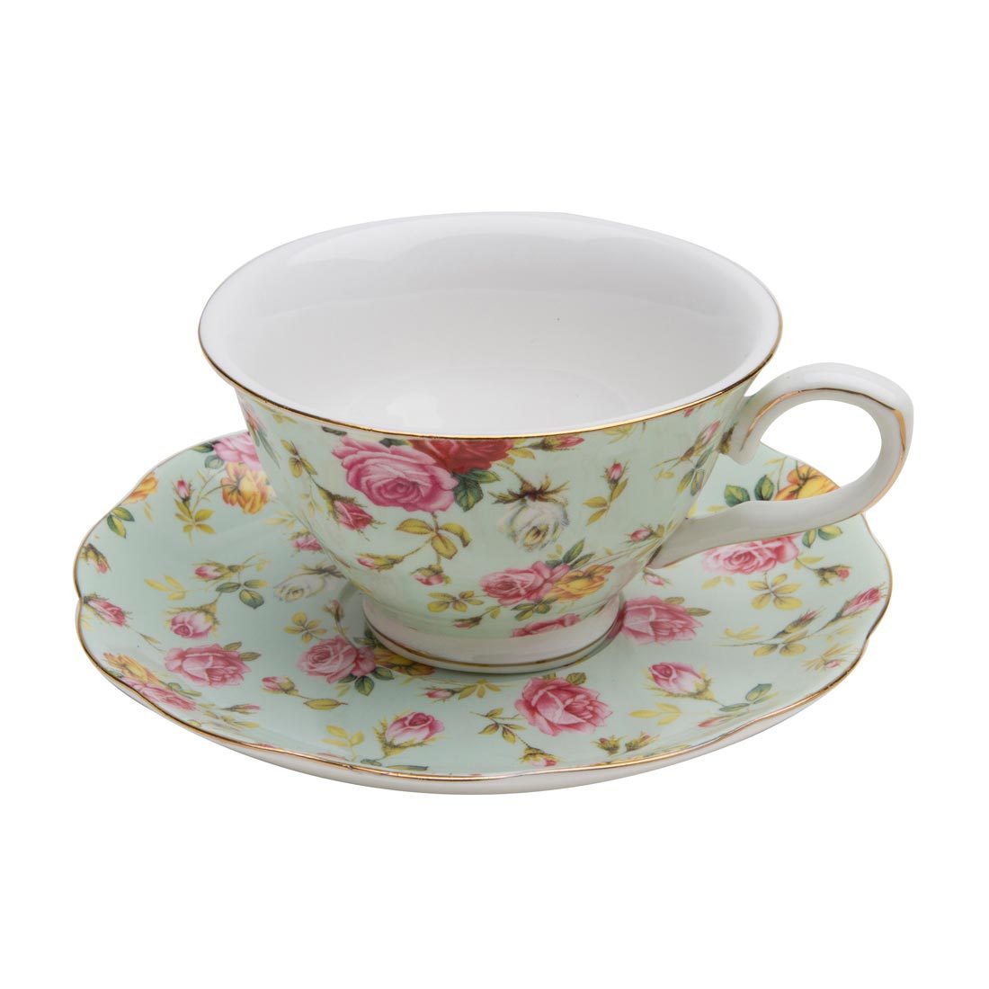 Oh So Shabby Blue Cottage Roses Chintz Porcelain Teacups Tea Cups