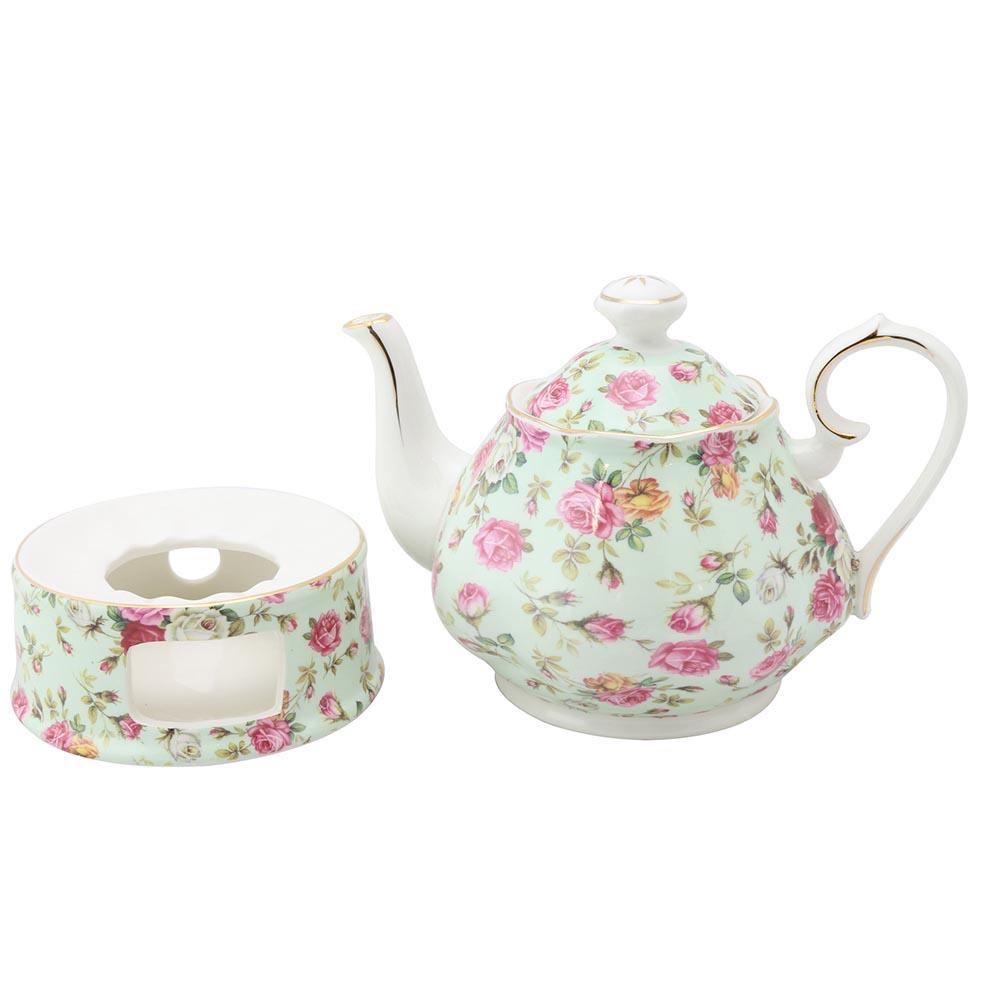 Oh So Shabby Roses Chintz Porcelain Teapot And Warmer Set Roses