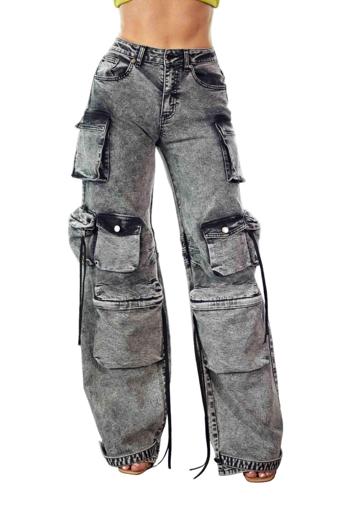 Black Acid Wash Cargo Denim - The House of Stylez product image