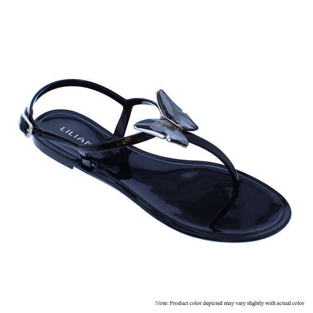 Liliana Jelli-66 Butterfly Gem Thong Sandals Black