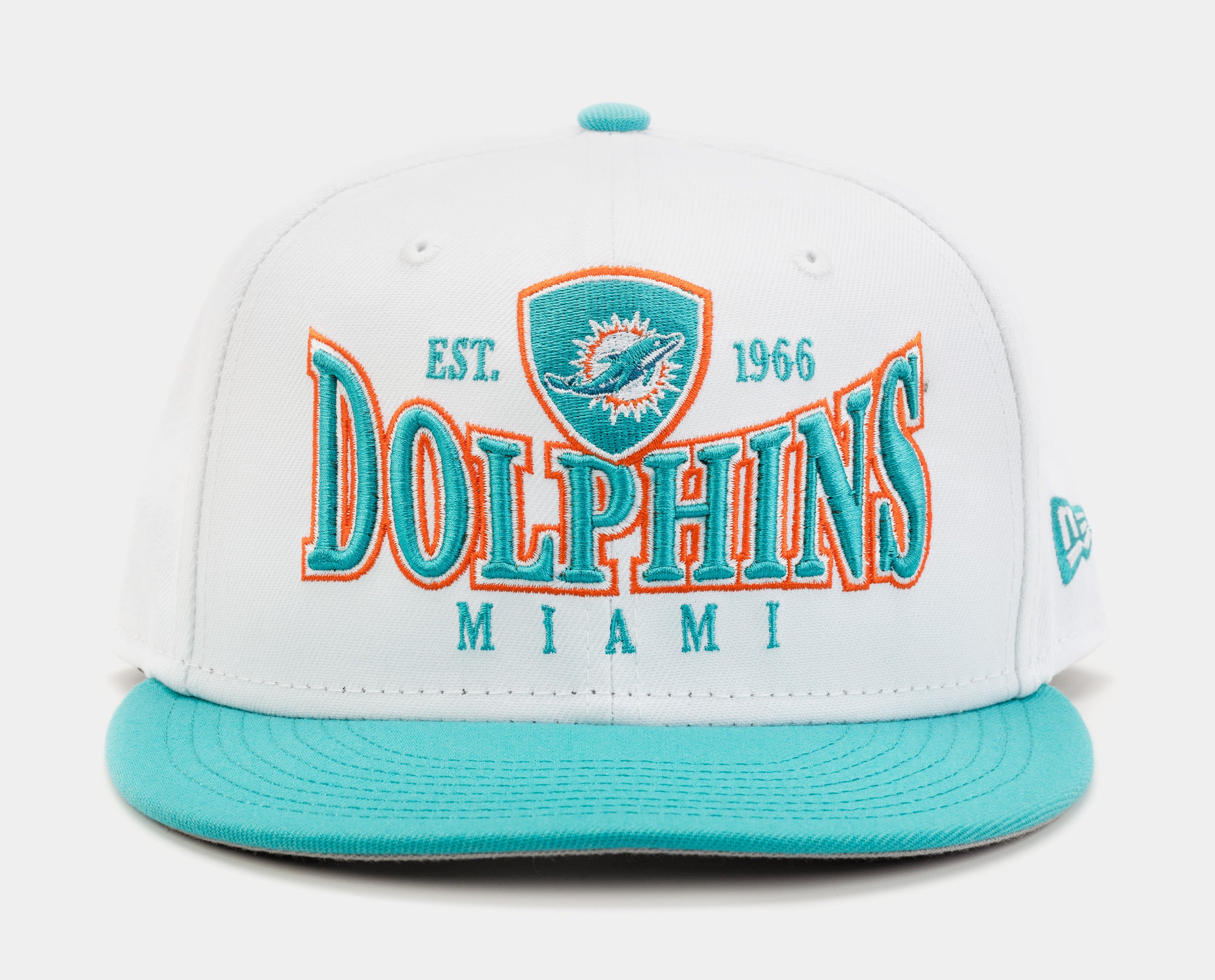 New Era Miami Dolphins Crest 9FIFTY Mens Snapback Hat (White/Teal)