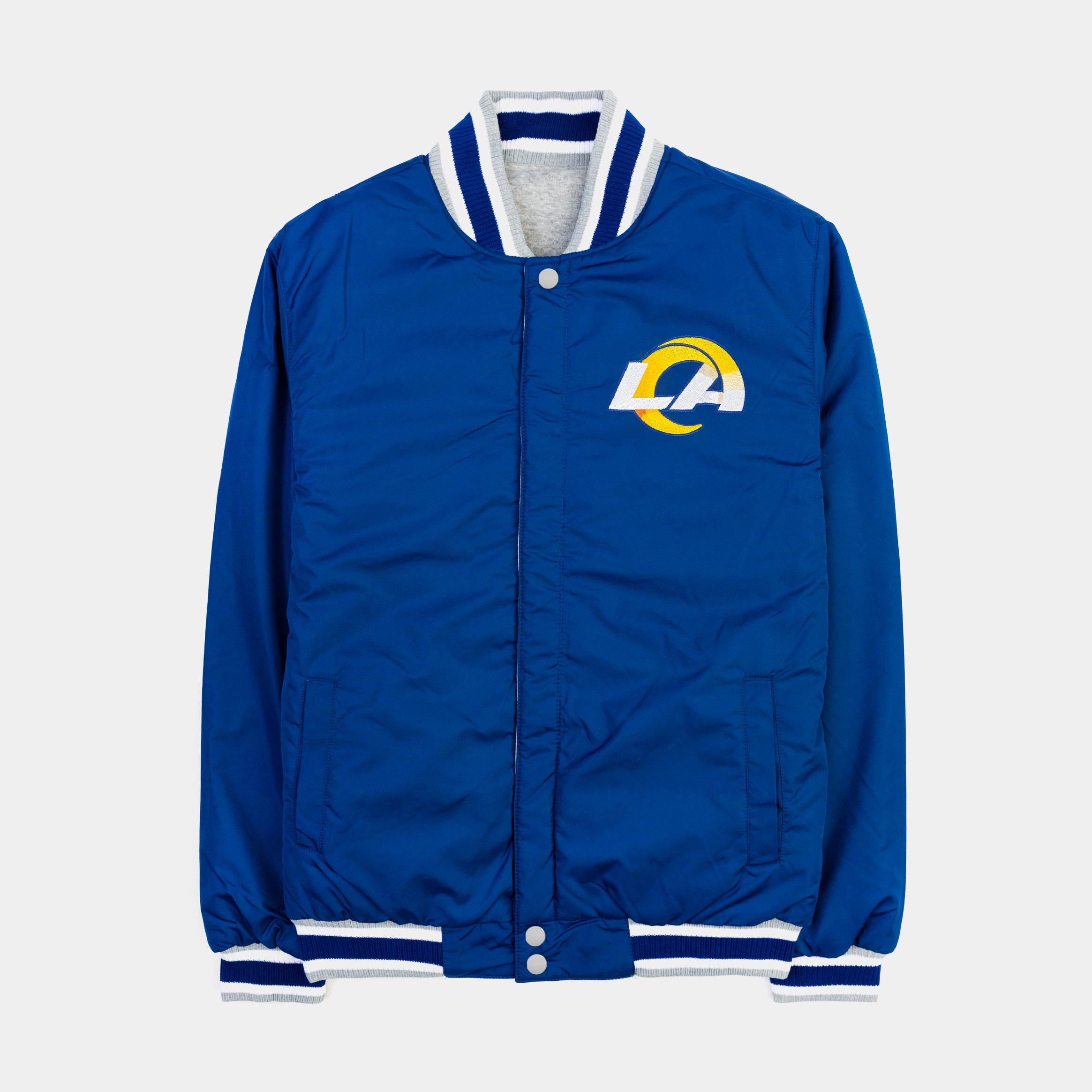 JH Distributors Los Angeles Rams Reversible Letterman Mens Jacket (Blue/Grey)