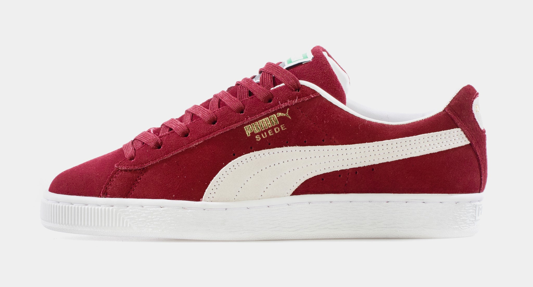 puma suede burgundy and white