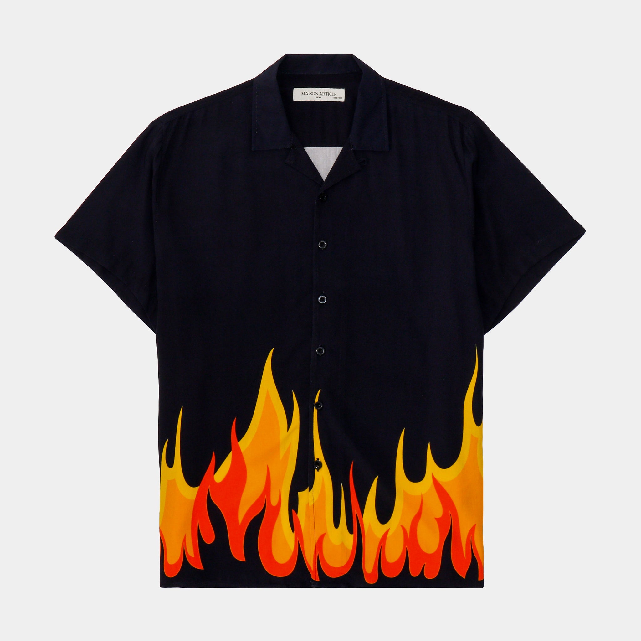 het formulier Gasvormig lezing Maison Article Flames Woven Rayon Button Up Mens Shirt Black MAWS14 – Shoe  Palace