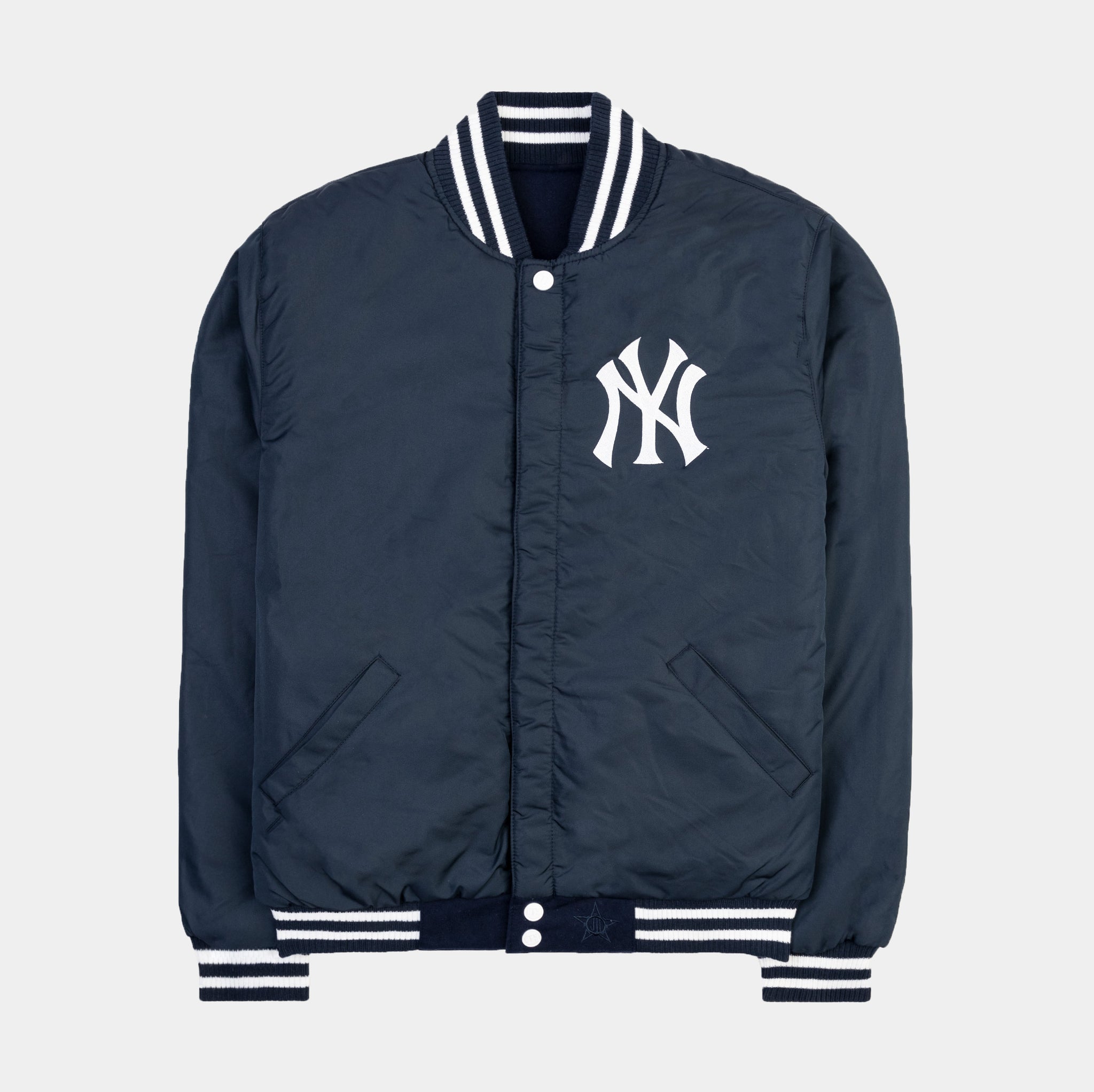 New York Yankees Reversible Letterman Mens Jacket (Blue/Grey)