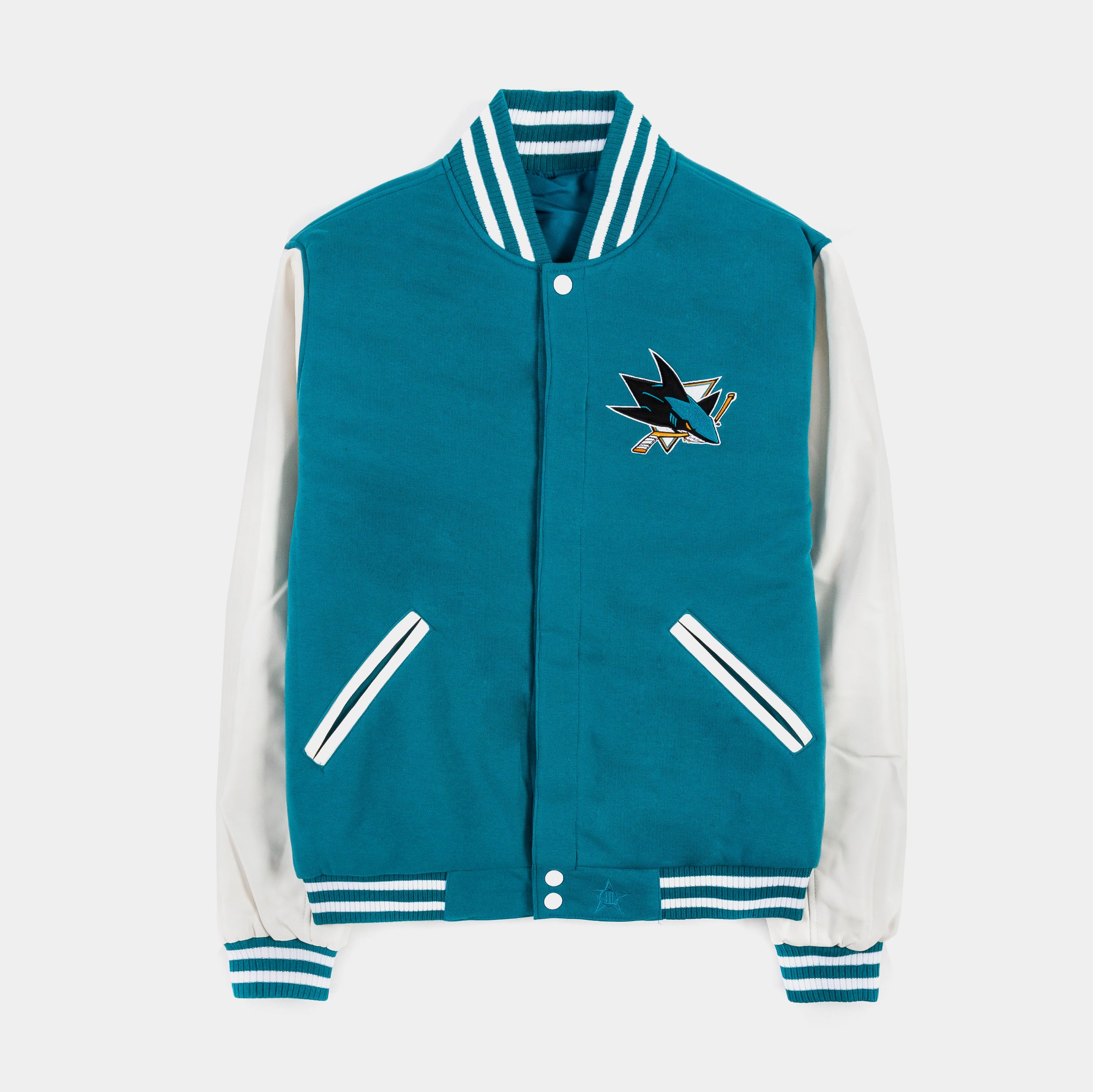 JH Distributors San Jose Sharks Reversible Letterman Mens Jacket (Black/White)