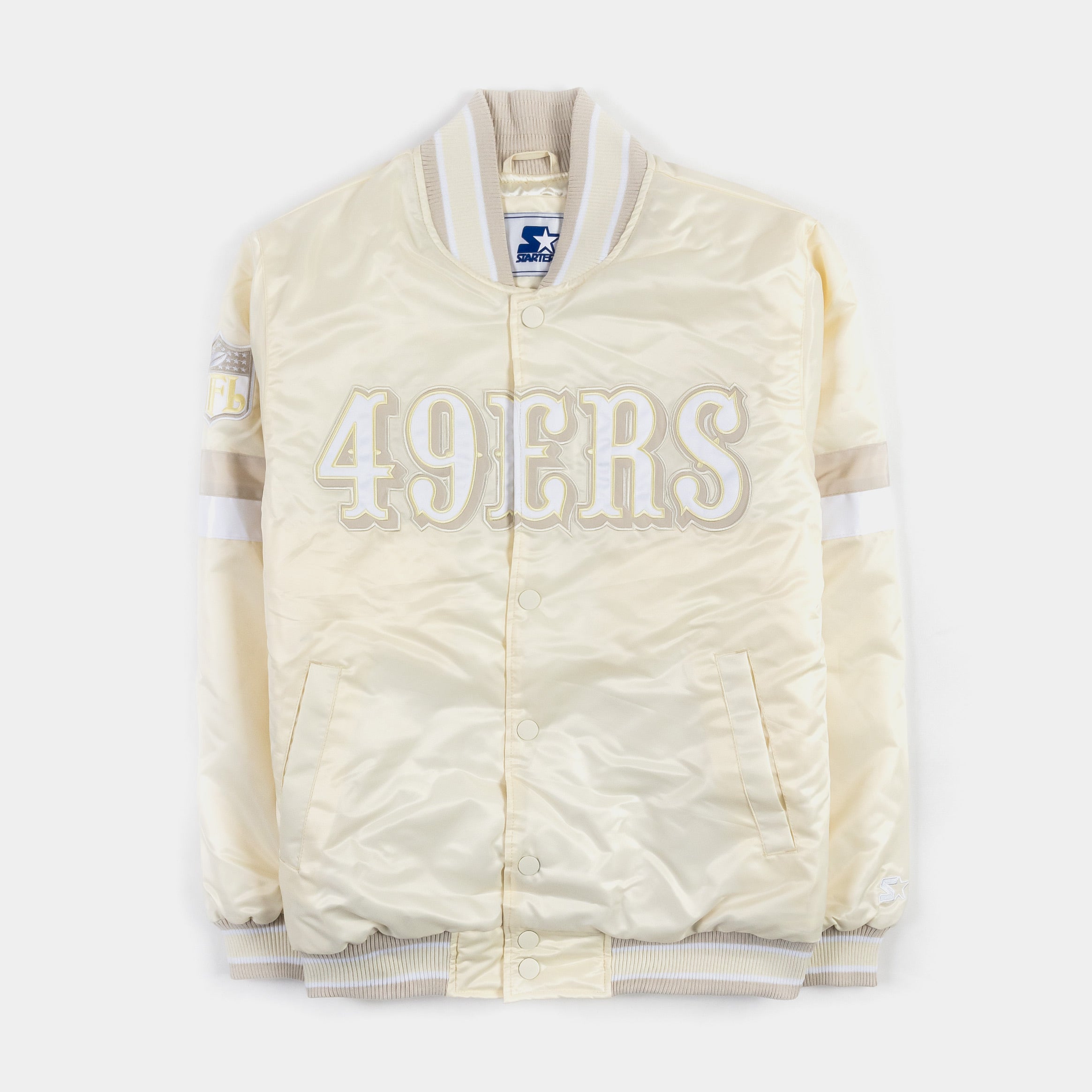 Starter San Francisco 49ers Home Game Pearl Satin Varsity Mens Jacket Pearl  LS37T149-SFNF – Shoe Palace