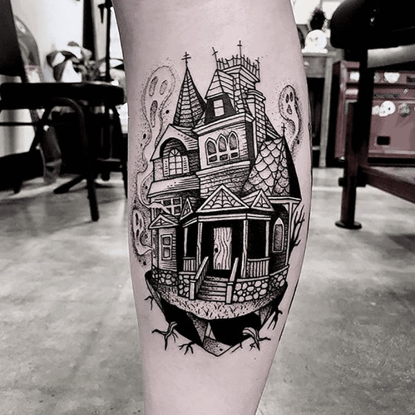 Ancient House of Horror halloween tattoo