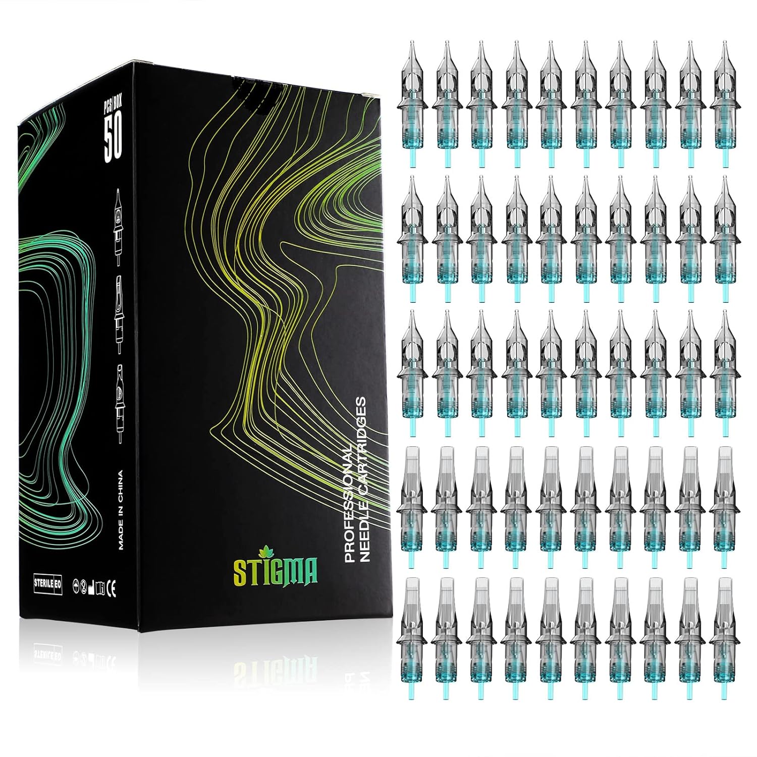 Image of Stigma Tattoo Needle Cartridges Aquamarine Knight Bugpin Mixed Cartridges 50PCS