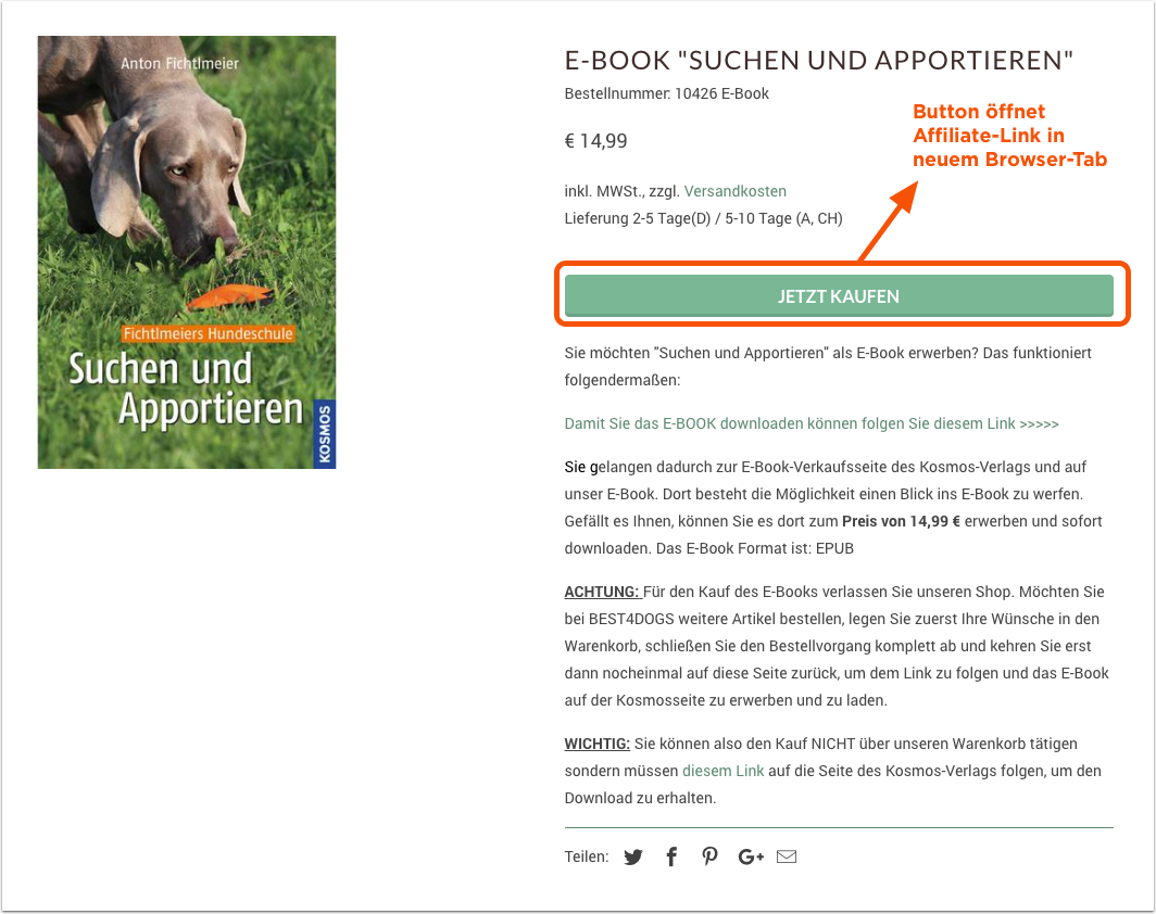 Beispiel für ein in einen Shop integriertes Affiliate-Produkt