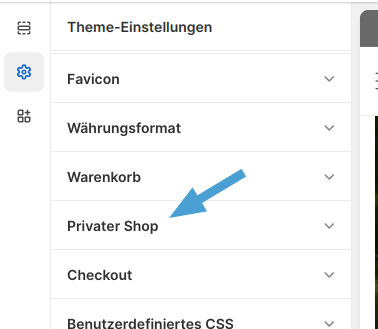 Privater Shop Theme-Einstellungen