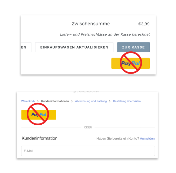 PayPal-Button aus dem Shopify Warenkorb und Checkout entfernen