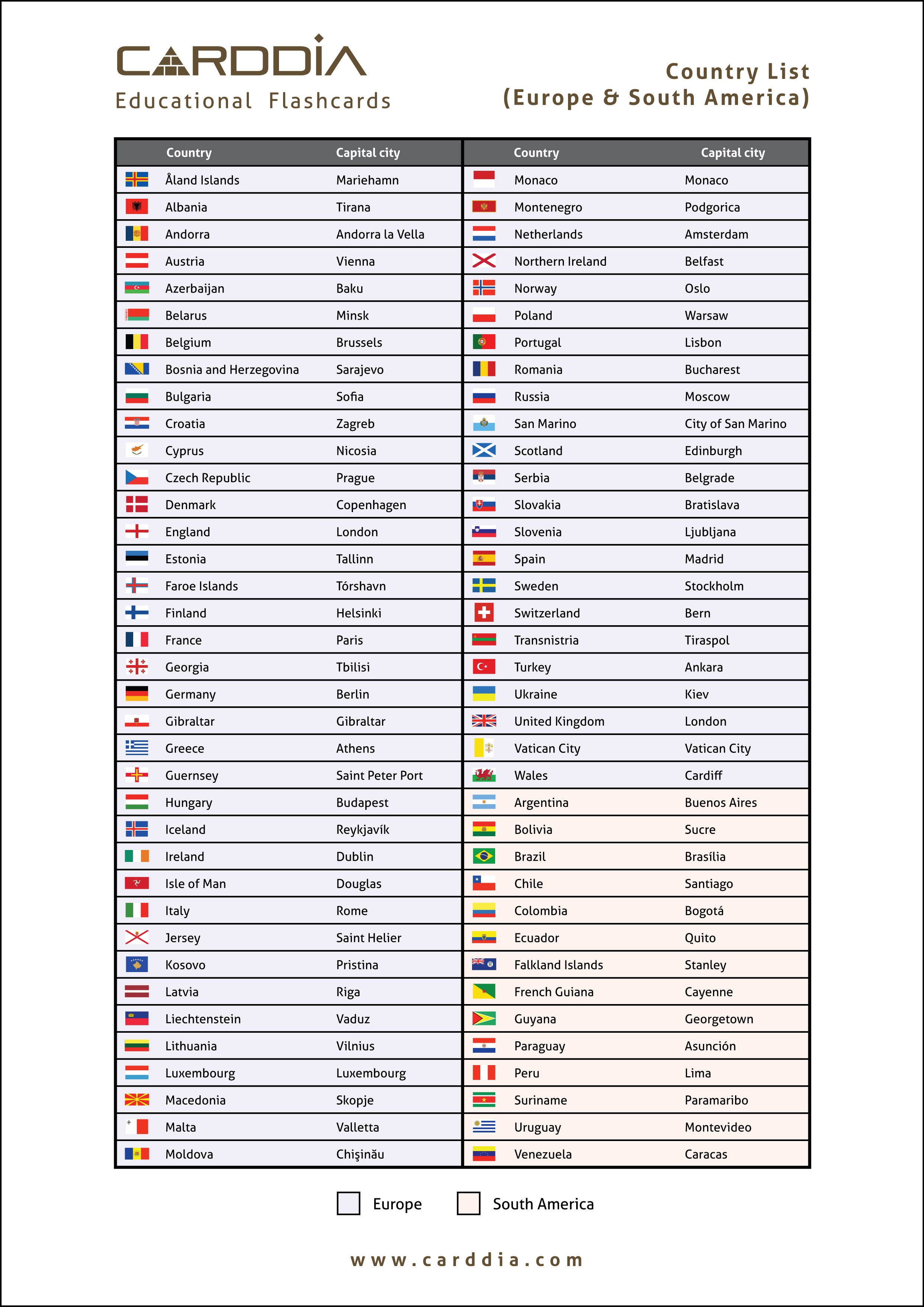 Country Flags With Names And Capitals Pdf Free Download A Worksheet Images