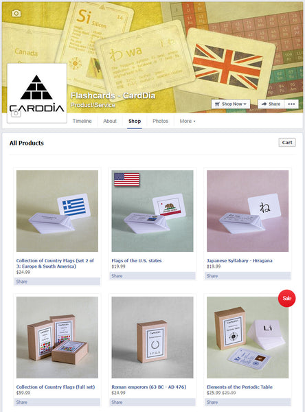 Buy flashcards on CardDia Flashcards Facebook page