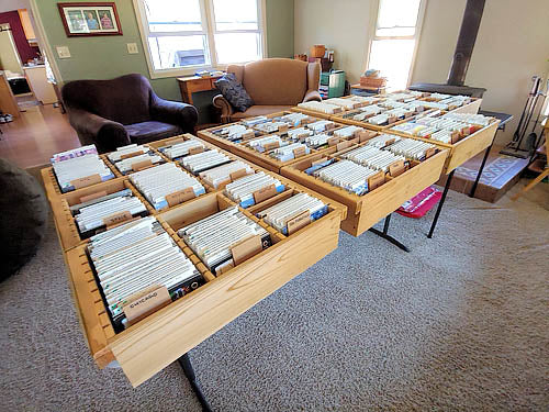 Storage boxes of postcards
