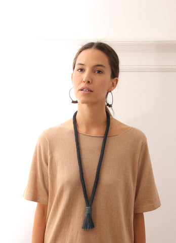 Erin Considine SS16 Lookbook Tassel Necklace / Ridge Hoops Oxidized Silver