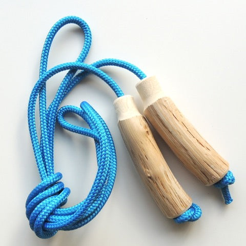 Geoffrey Fisher oak skipping rope with blue cord
