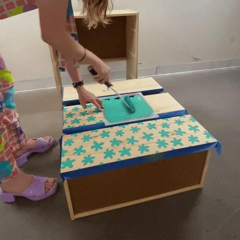Painting the drawers with the Lazy Daisy Stencil