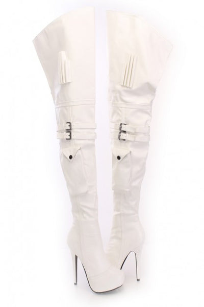 White Thigh High Platform Boots Faux Leather – Phantom Fashions