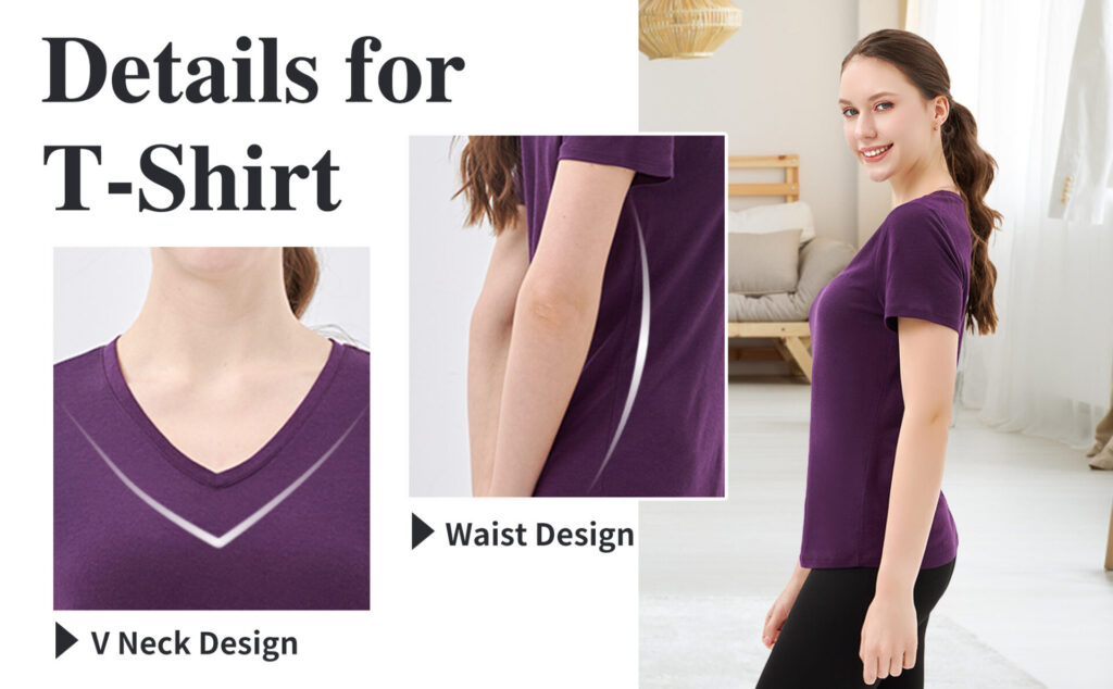 100% Merino Wool V Neck T-Shirt for Women dark purple