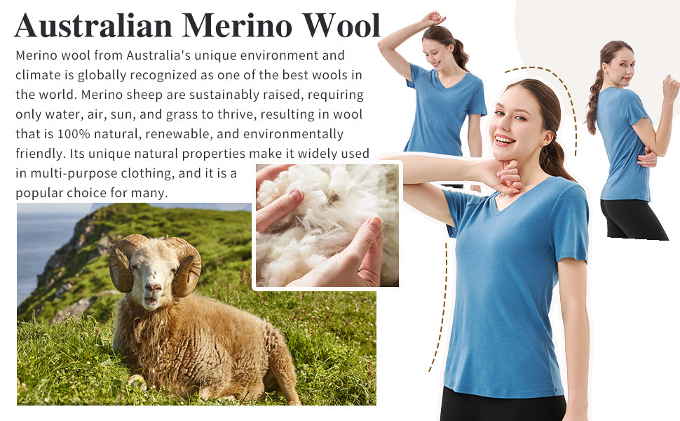 Australian 100% Merino Wool V Neck T-Shirt for Women emerald