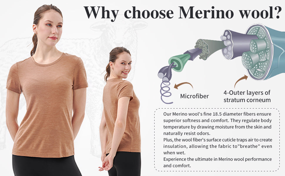 Merino-Protect-100-Merino-Wool-T-Shirt-Women-Soft-and-comfortable caramel