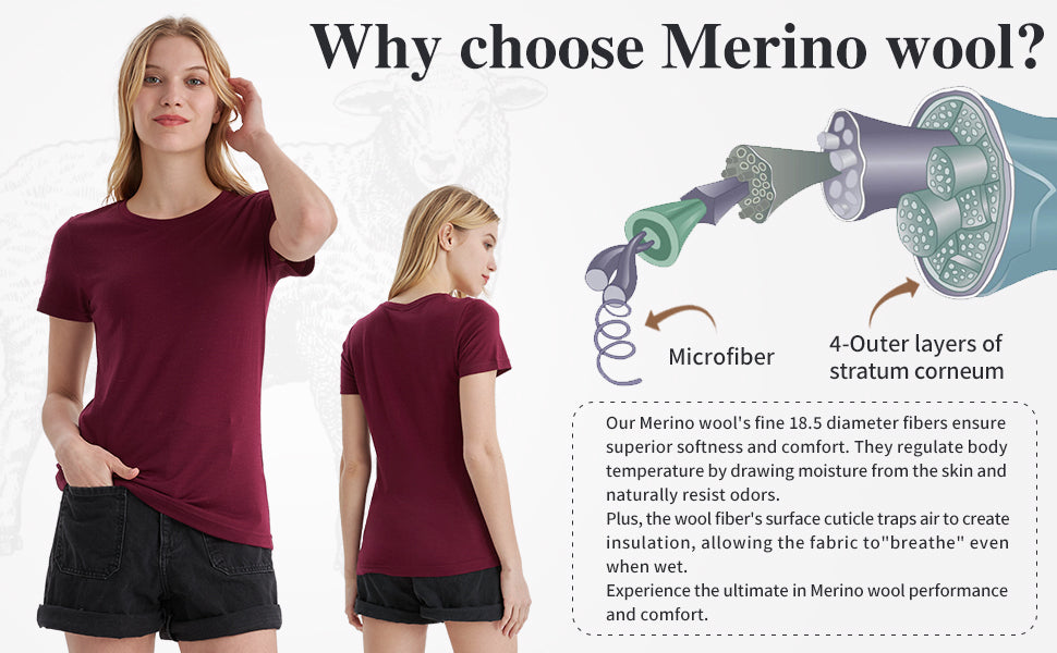 Merino-Protect-100-Merino-Wool-T-Shirt-Women-Soft-and-comfortable dark red