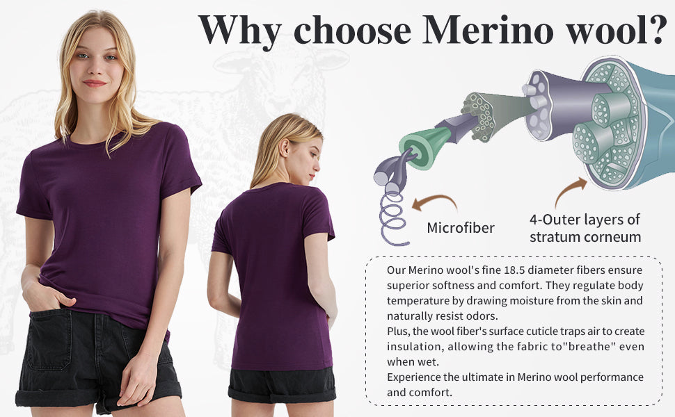 Merino-Protect-100-Merino-Wool-T-Shirt-Women-Soft-and-comfortable purple