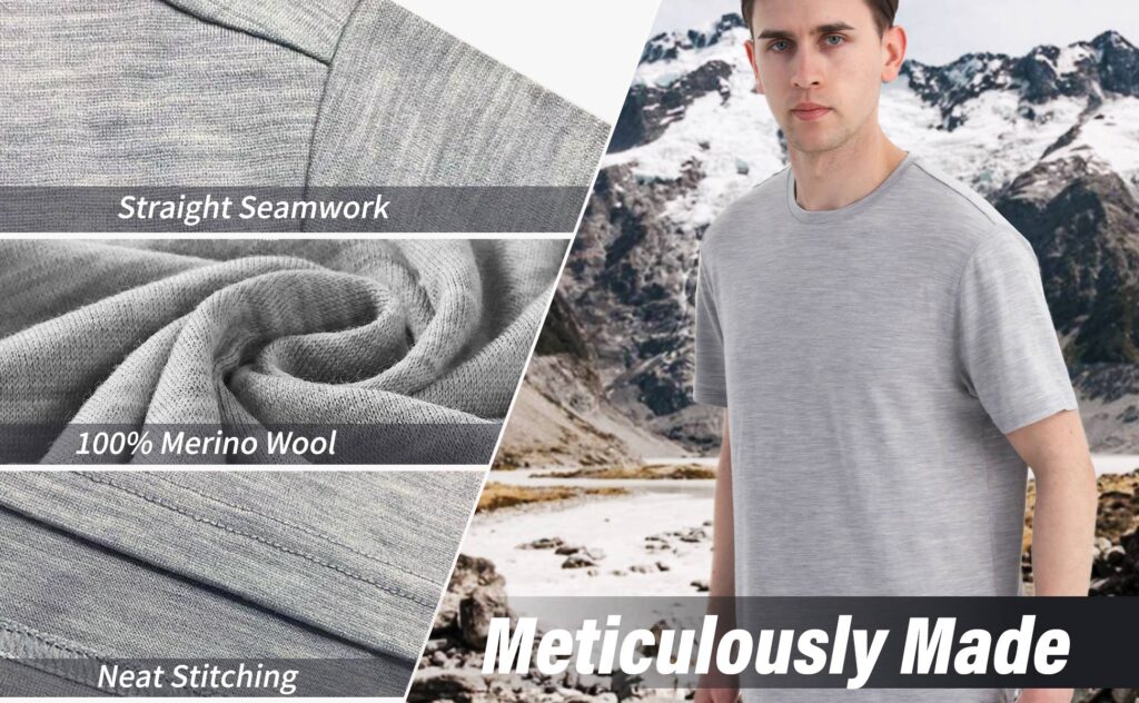 Merino Protect 100% Merino Wool T-Shirt Men Light Gray well stitched