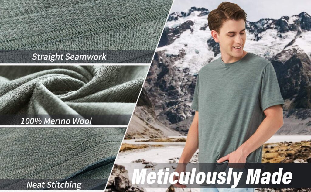 Merino Protect 100% Merino Wool T-Shirt for Men  Gray perfect stitching