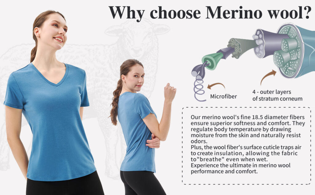 Merino Protect 100% Merino Wool V Neck T-Shirt for Women emerald