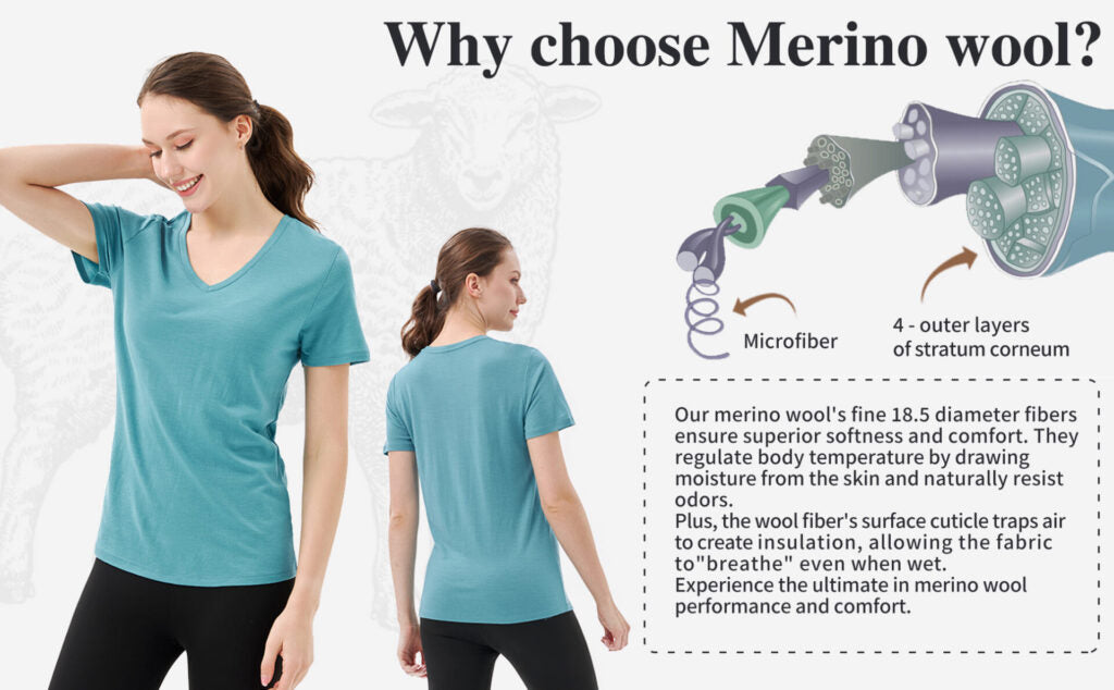 Merino Protect 100% Merino Wool V Neck T-Shirt for Women teal