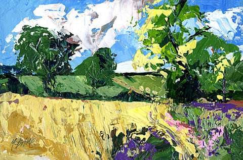 Des peintures de paysages comme celle-ci, intitulée Whinny Bank, sont en vente directement depuis le studio de l'artiste britannique Neil McBride.