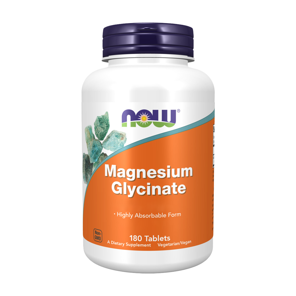 now foods magnesium glycinate 180 tablets front