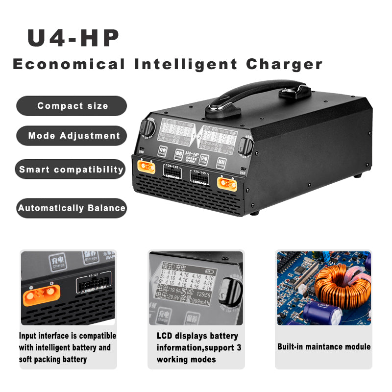 EV-PEAK U4-HP Dual Channel 2400W 25A LiPo LiHv Battery Smart Charger for 6-14S Battery
